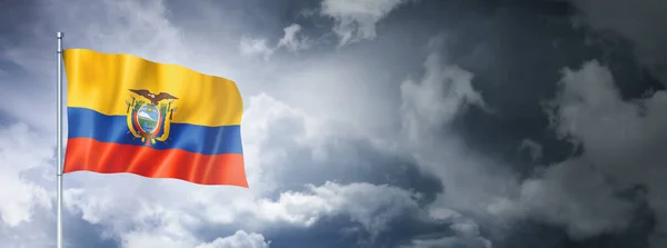 Ecuador Flag Cloudy Sky Three Dimensional Render — Stock Photo, Image