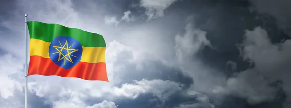 Etiopien Flagga Molnig Himmel Tredimensionell Återgivning — Stockfoto
