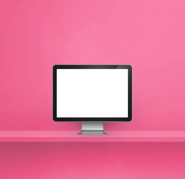 Computer pc - pink wall shelf background. 3D Illustration
