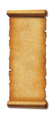 Eski kağıt dikey afiş. Parşömen parşömeni gölgesi olan beyaz arkaplanda izole edildi