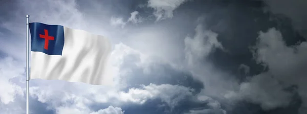 Christian flag on a cloudy sky, three dimensional render