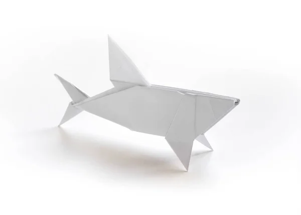 Papier Haai Origami Geïsoleerd Een Witte Achtergrond — Stockfoto