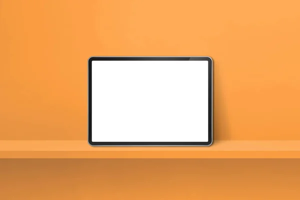 Tablet Digital Estante Pared Naranja Banner Fondo Horizontal Ilustración —  Fotos de Stock