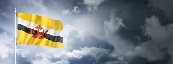 Brunei Flag Overskyet Himmel Tredimensionelle Gengive - Stock-foto