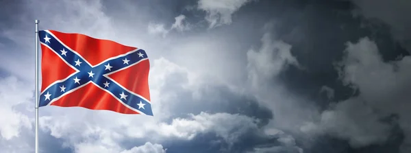 Konföderációs Zászló Felhős Égen Háromdimenziós Renderelés — Stock Fotó