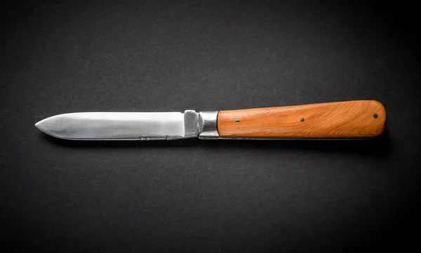 Traditional Wooden Pocket Knife Black Background — Stock Photo, Image
