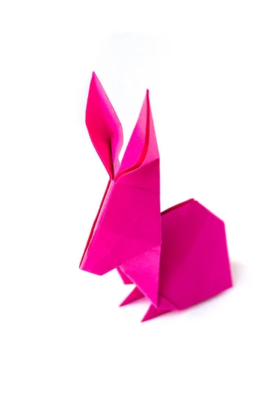 Roze Papieren Konijn Origami Geïsoleerd Een Witte Achtergrond — Stockfoto