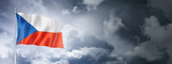 Tsjechië Vlag Een Bewolkte Lucht Driedimensionale Rendering — Stockfoto