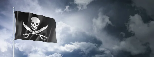 Pirate Flag Jolly Roger Cloudy Sky Three Dimensional Render — Stock Photo, Image