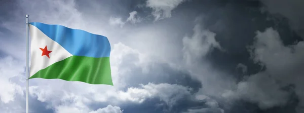 Djibouti Flag Cloudy Sky Three Dimensional Render — Stockfoto