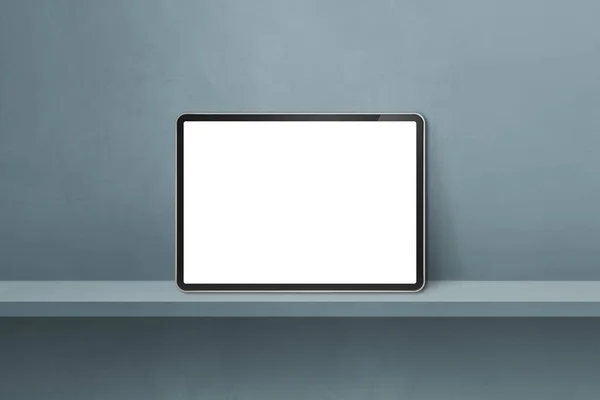 Tablet Digital Estante Pared Gris Banner Fondo Horizontal Ilustración —  Fotos de Stock