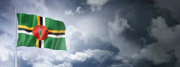 Dominica Flag Cloudy Sky Three Dimensional Render — Stock Photo, Image
