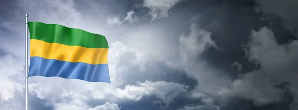 Gabon Flag Cloudy Sky Three Dimensional Render — ストック写真