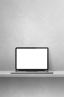 Gri rafta dizüstü bilgisayar. Dikey arkaplan. 3B Görüntü