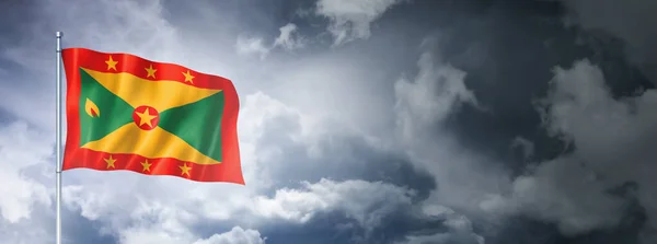 Grenada Flag Cloudy Sky Three Dimensional Render — Stock fotografie