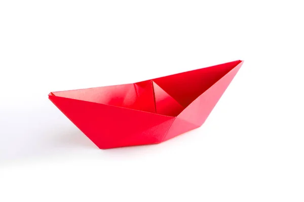 Red Paper Boat Origami Isolated Blank White Background — Stockfoto