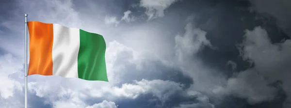 Ivory Coast Flag Cloudy Sky Three Dimensional Render — 스톡 사진