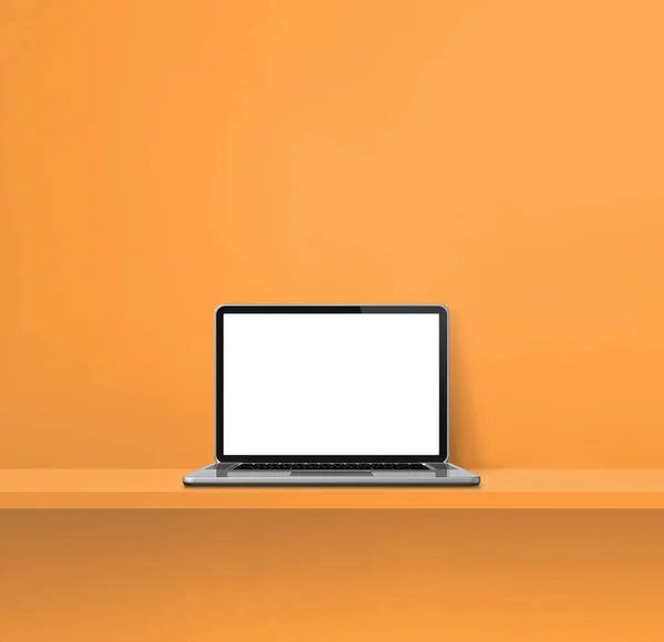 Laptop Bilgisayarı Turuncu Rafta Kare Arka Plan Görüntü — Stok fotoğraf