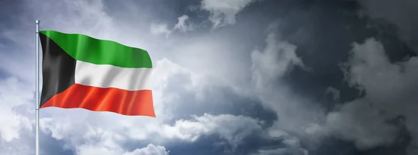 Kuwait Flag Cloudy Sky Three Dimensional Render — Fotografia de Stock