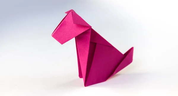 Pink Paper Dog Origami Isolated Blank White Background — ストック写真