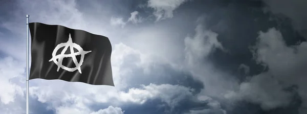 Anarchie Flagge Wolkenverhangenen Himmel Dreidimensionale Darstellung — Stockfoto