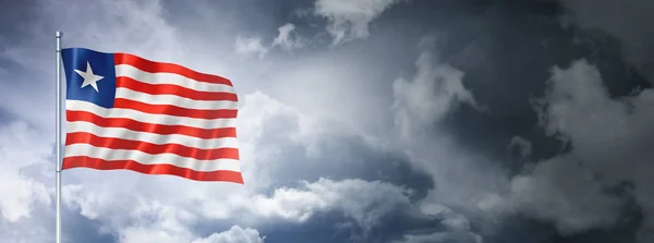 Liberia Flag Cloudy Sky Three Dimensional Render — Zdjęcie stockowe