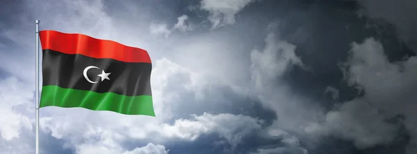 Libya Flag Cloudy Sky Three Dimensional Render — Foto de Stock