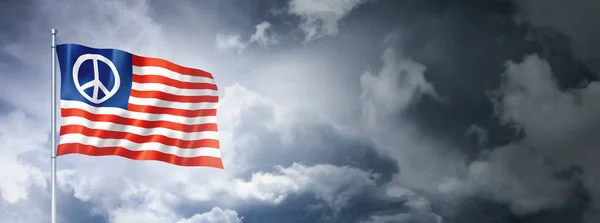 Usa Flag Peace Sign Cloudy Sky Three Dimensional Render — Foto de Stock