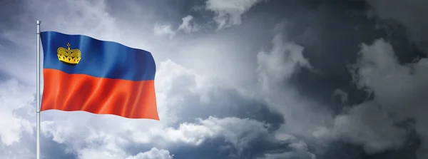 Liechtenstein Flag Cloudy Sky Three Dimensional Render — Foto Stock