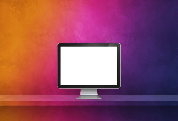 Computer pc - rainbow wall shelf banner. 3D Illustration