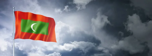 Maldives Flag Cloudy Sky Three Dimensional Render — Photo
