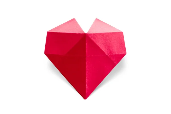 红纸心脏折纸隔离在空白的白色背景 情人节贺卡 — 图库照片