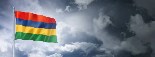 Mauritius Flag Cloudy Sky Three Dimensional Render — Stok fotoğraf