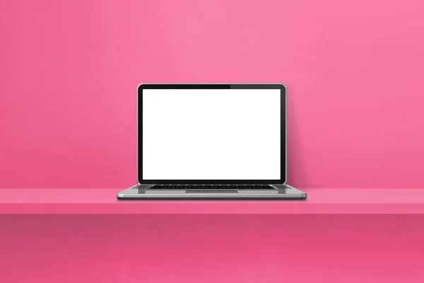Laptop computer on pink shelf background. 3D Illustration