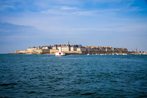 Saint Malo Ciudad Vista Faro Desde Mar Bretaña Francia — Foto de Stock
