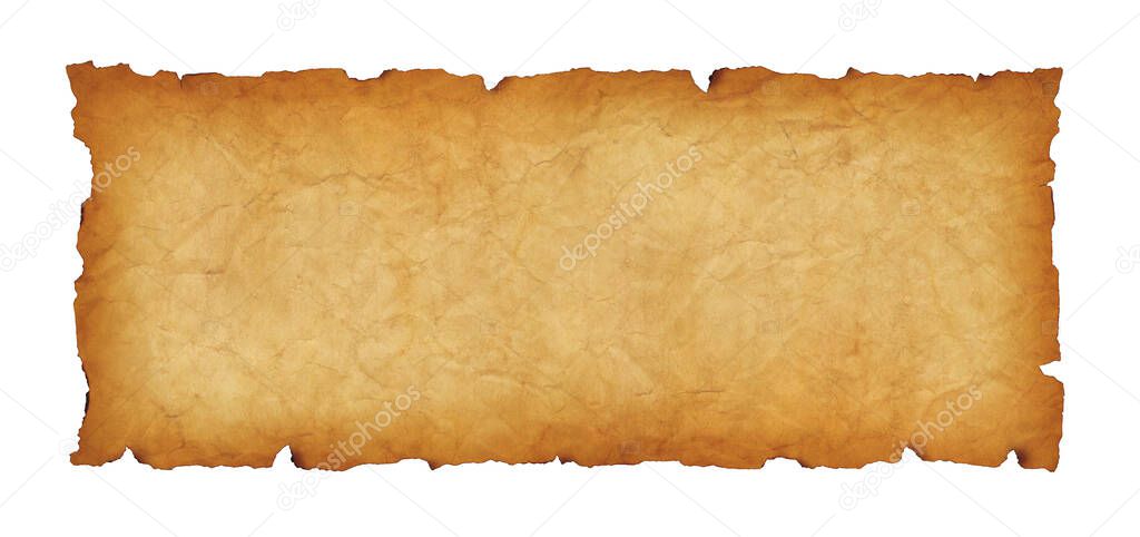 Old paper horizontal banner. Parchment scroll isolated on white background