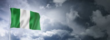 Nigeria flag on a cloudy sky, three dimensional render