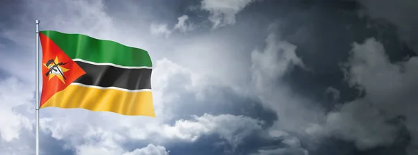 Mozambique Flag Cloudy Sky Three Dimensional Render — Stok fotoğraf