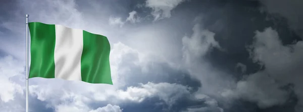 Nigeria Flag Cloudy Sky Three Dimensional Render — Stockfoto