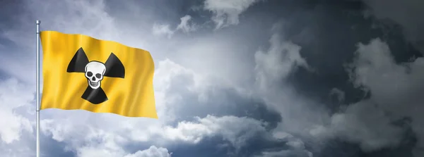 Radioactive Nuclear Symbol Death Flag Cloudy Sky Three Dimensional Render — Φωτογραφία Αρχείου