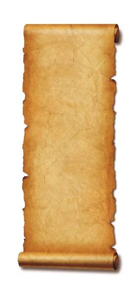 Старий Паперовий Вертикальний Банер Пергаментний Сувій Ізольований Білому Тлі Тіні — стокове фото