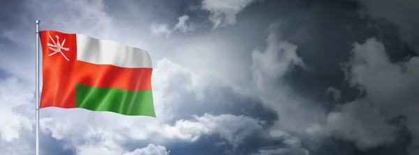 Oman Flag Cloudy Sky Three Dimensional Render — Zdjęcie stockowe