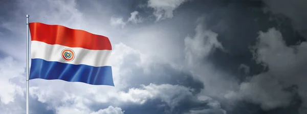 Paraguay Flag Cloudy Sky Three Dimensional Render — Zdjęcie stockowe