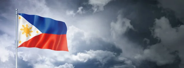 Philippines Flag Cloudy Sky Three Dimensional Render — Fotografie, imagine de stoc