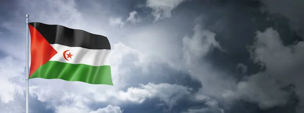 Σημαία Αραβικής Λαϊκής Δημοκρατίας Σαχράουι Συννεφιασμένο Ουρανό Τρισδιάστατη Απόδοση — Φωτογραφία Αρχείου