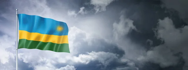 Rwanda Flag Cloudy Sky Three Dimensional Render — Stockfoto