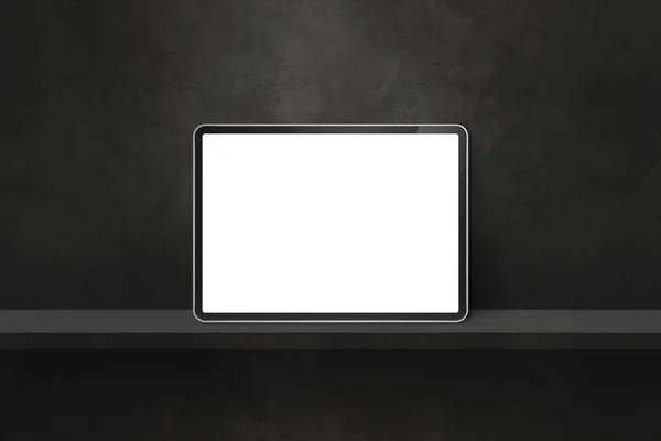 Digitális Tabletta Fekete Fali Polcon Vízszintes Háttér Transzparens Illusztráció — Stock Fotó
