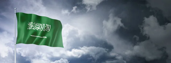 Saudi Arabia Flag Cloudy Sky Three Dimensional Render — ストック写真