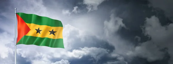 Sao Tome Principe Flag Cloudy Sky Three Dimensional Render — Stock fotografie