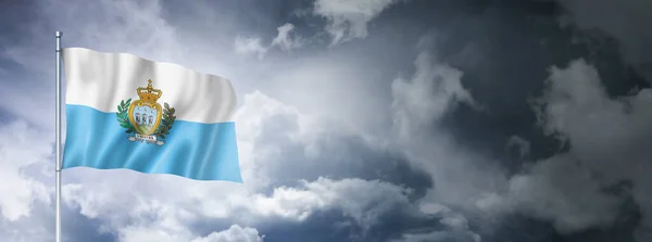 San Marino Flag Cloudy Sky Three Dimensional Render — Foto de Stock